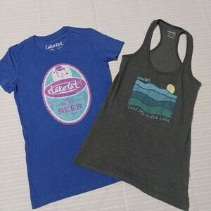 Lakerat Slim Fit Crew Neck Shirt Womens Small Blue Front Graphic Tee Beer Tee